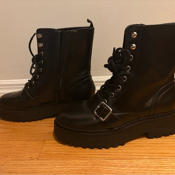Worn once! Black Lace-Up Women's Boots - Picture 2 of 5